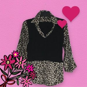 GEORGE Black and Brown Leopard Satin Luxury Top Size SP